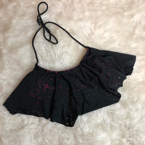 3/$10 OP Black and Hot Pink Flounce Bikini Top, 11 - Picture 3 of 5
